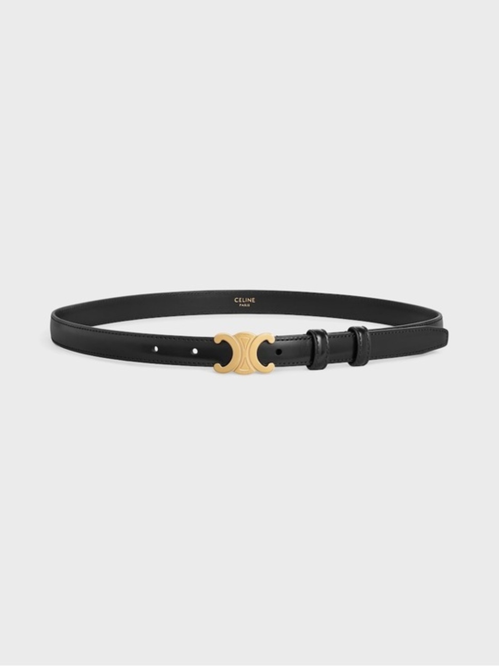 Celine Black Leather Belt with Gold Triomphe Buckle Size 90